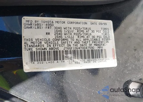 2000 Lexus Rx 300 from USA, damaged, VIN JT6GF10U4Y0047590